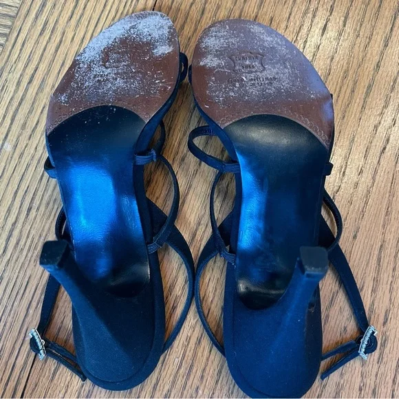Stuart Weitzman Black Strappy Sandals Rhinestones on Strap & Buckle Size 9 - Picture 9 of 12